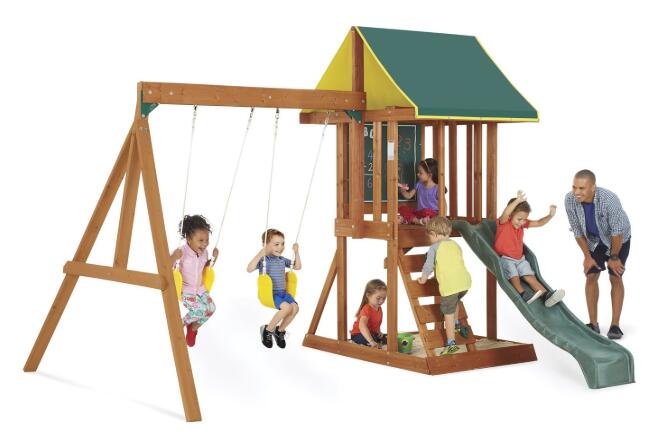 toddler wooden swing and slide set