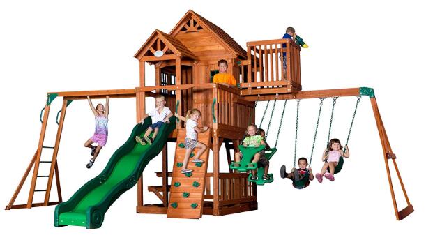toddler wooden swing and slide set